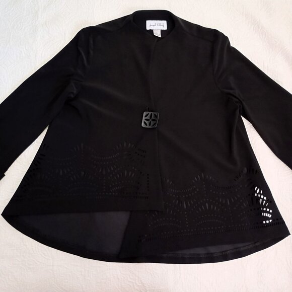 Joseph Ribkoff Black Laser-Cut Asymmetrical Jacket Button Detail Womens Size 6 - Picture 2 of 11